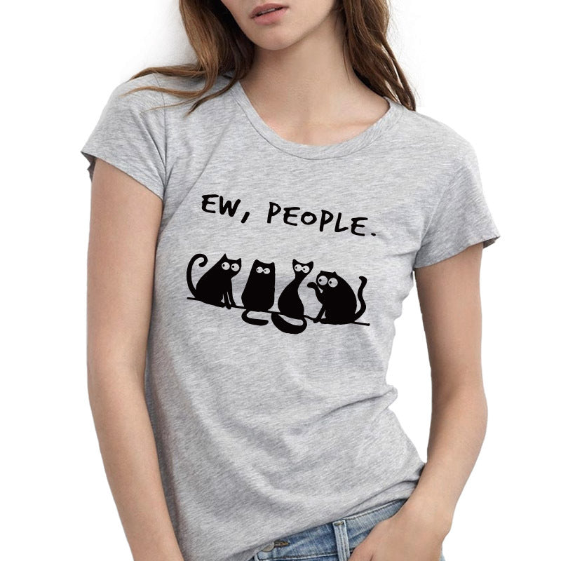 Four cats, European and American letters, street t-shirts for Women