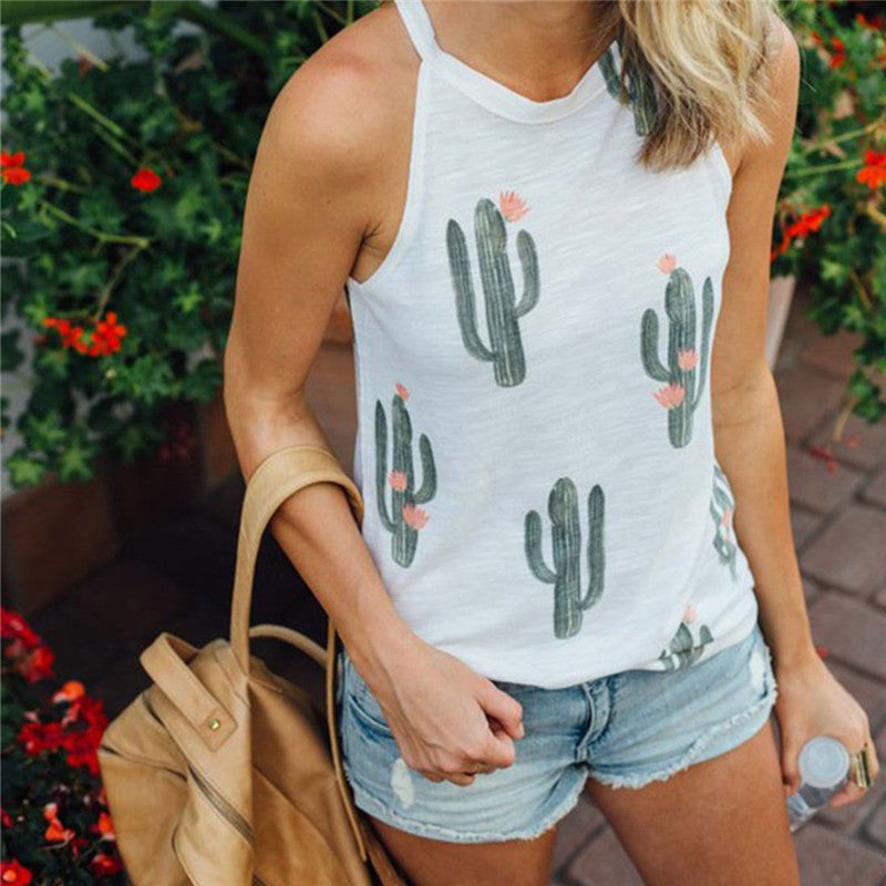 Summer Cactus Print Women T Shirt