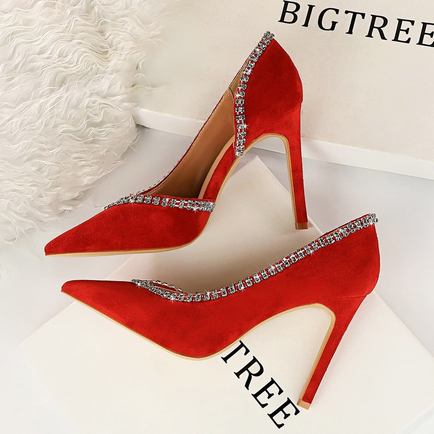 Suede hollow high heels