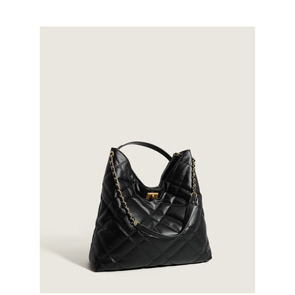 Rhombus Women's Large Capacity Genuine Leather Chain Shoulder Tote Bag