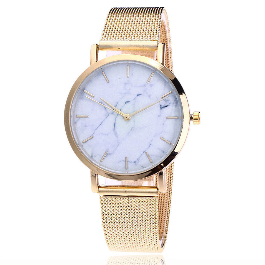 Vansvar fashion brand silver and gold mesh band creative marble wristwatch