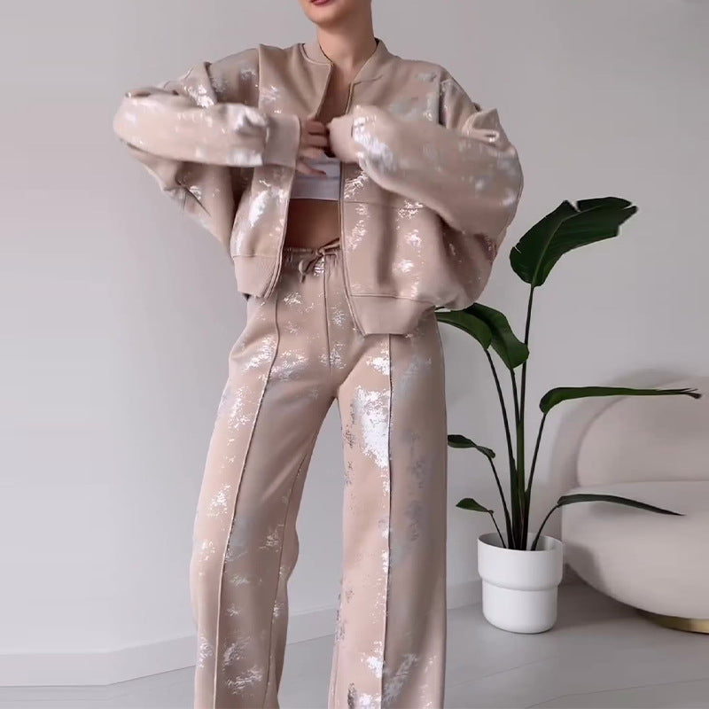 Pure Color Sequins Design Sense Track suit