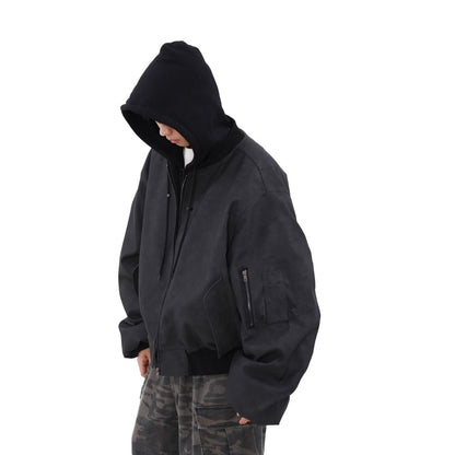 Loose Casual Hooded Coat Idle Style False Two piece Jacket