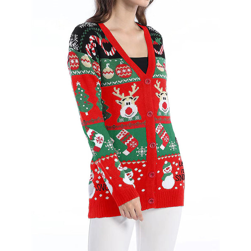Loose Knitted Cardigan Women's Casual Long-sleeved Christmas Sweater