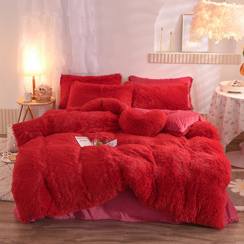 Thick Fleece Duvet Cover Winter Warm Bed Quilt Cover Pillowcase Fluffy Plush Shaggy Bedding Set