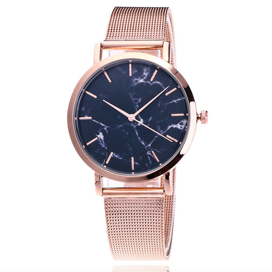 Vansvar fashion brand silver and gold mesh band creative marble wristwatch
