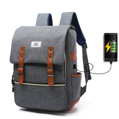 Vintage Canvas backpack with USB charging Option