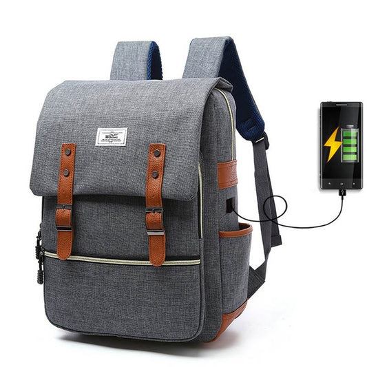 Vintage men women canvas backpack laptop backpack with USB charging fashion travel