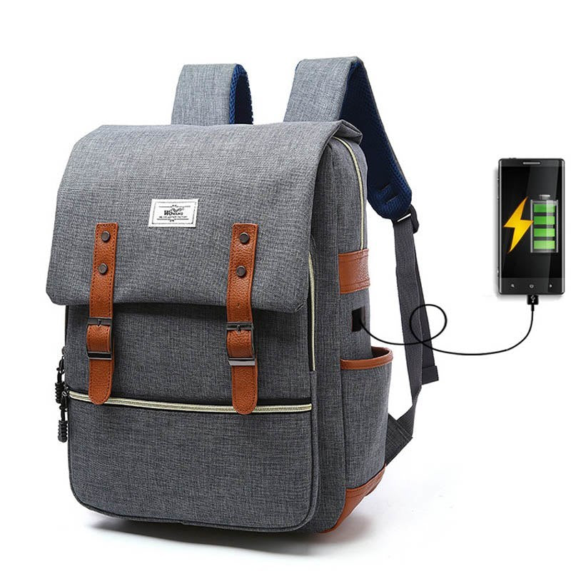 Vintage men women canvas backpack laptop backpack with USB charging fashion travel