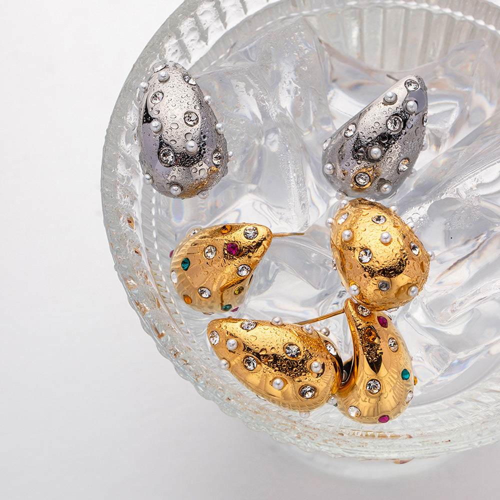 CRYSTALLED CHUBBY WATER DROPLET EARRING
