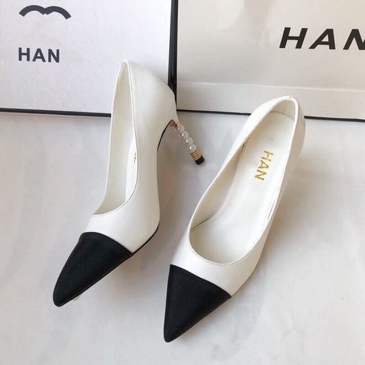 Small Fragrance Style Color Matching Shallow Mouth High-heeled Shoes