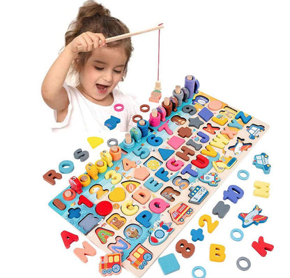 Montessori Educational Wooden Toys for Kids Board Math Fishing