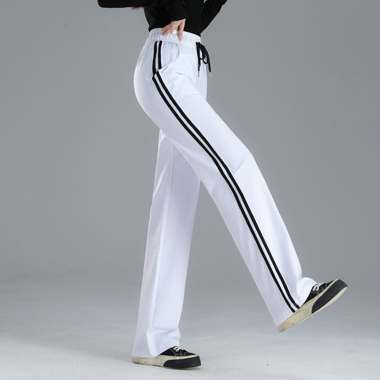Straight-leg Striped High-waisted, Wide-leg Drape Trouser