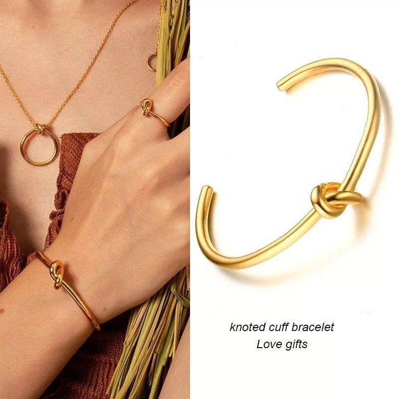Titanium Steel 18K Gold Plating Knotted C- Shaped Bracelet & Watch Ornament