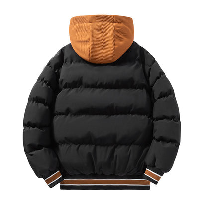 Fashion Letter Hooded Cotton Winter Warm Solid Zipper Jacket For Men