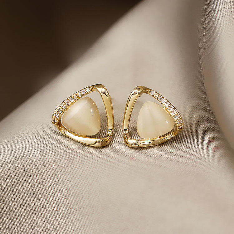 Cat's Eye Flower High Sense Opal Square Triangle Geometry Earrings