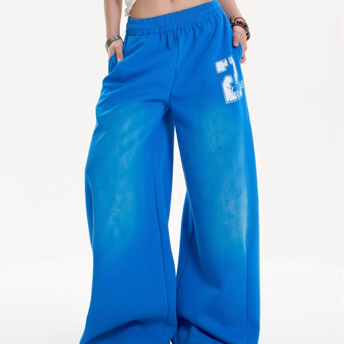 Distressed Letters Printed Drawstring Loose Straight Sweatpants
