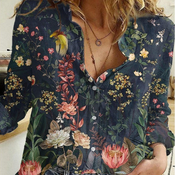 Polka Dot Butterfly Long Sleeve Turn-down Collar Casual Shirt