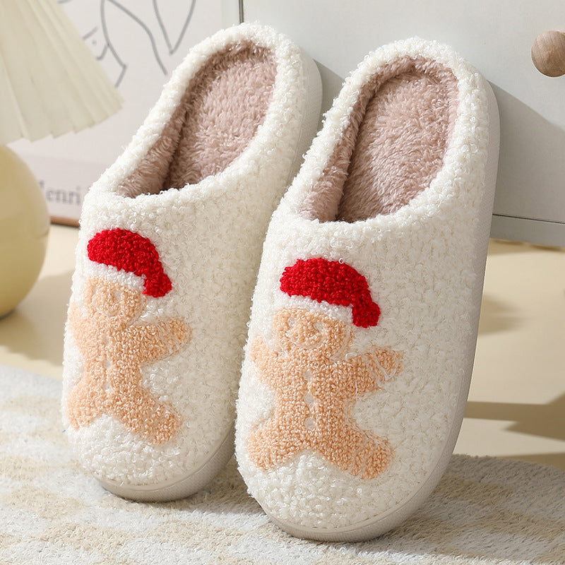 Christmas Santa Claus Cotton Slippers For Women And Men Winter Warm Furry