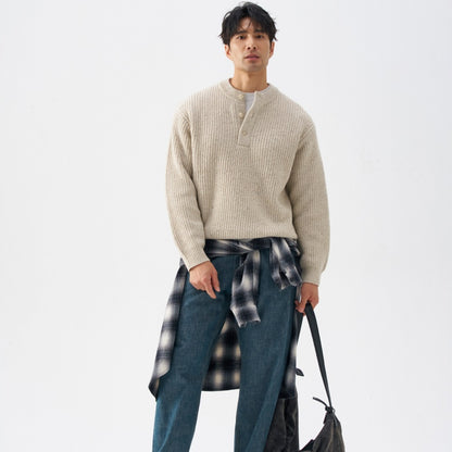 HENLEY NECK ALPACA WOOL SWEATER