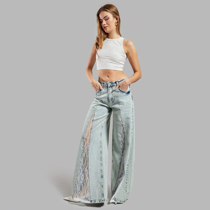 Street Lace Stitching Skinny Jeans