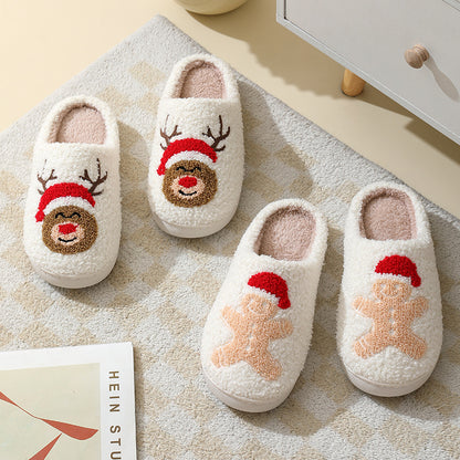 Christmas Santa Claus Cotton Slippers For Women And Men Winter Warm Furry