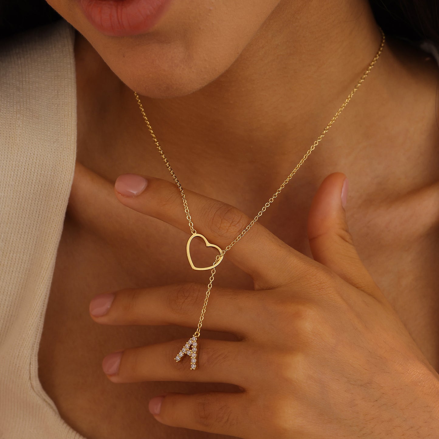 Brass Gold Plating Full Inlaid Zircon Name letter Neclace