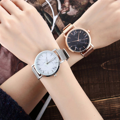 Vansvar fashion brand silver and gold mesh band creative marble wristwatch