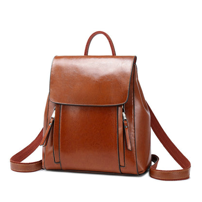 Genuine Fashion Oil Wax Cowhide Ladies Backpack