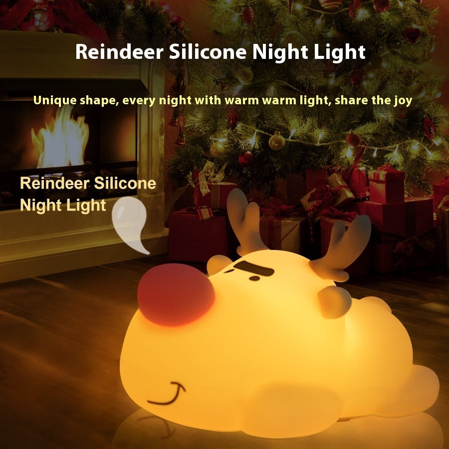 Christmas Reindeer Small Night Lamp Silicone Rechargeable