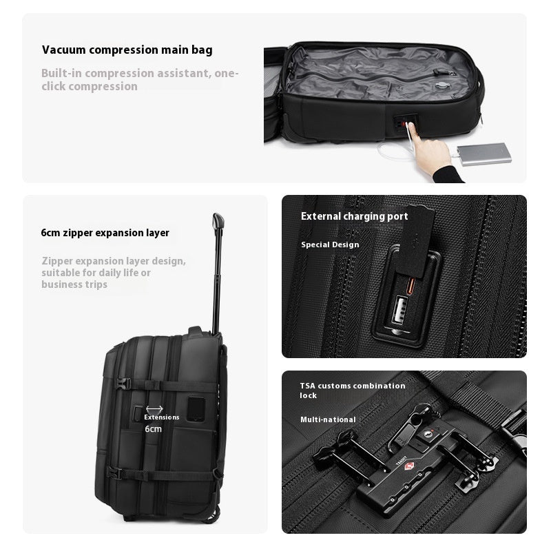 Expandable Trolley Backpack Large Capacity with Built in Vaccum Pump Option.