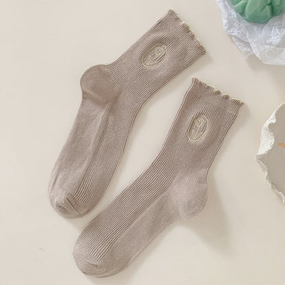Fashion Cotton Cream Color Women's Socks