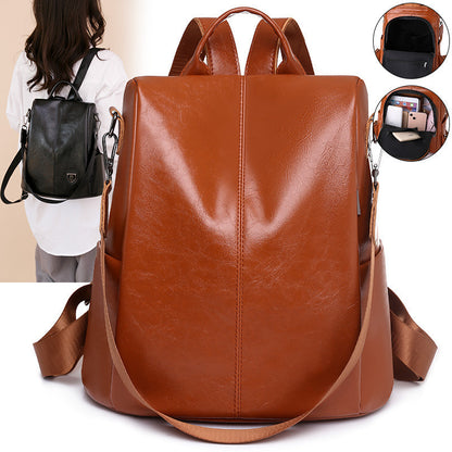 Pu Leather Backpack Female Light Simple Large Capacity