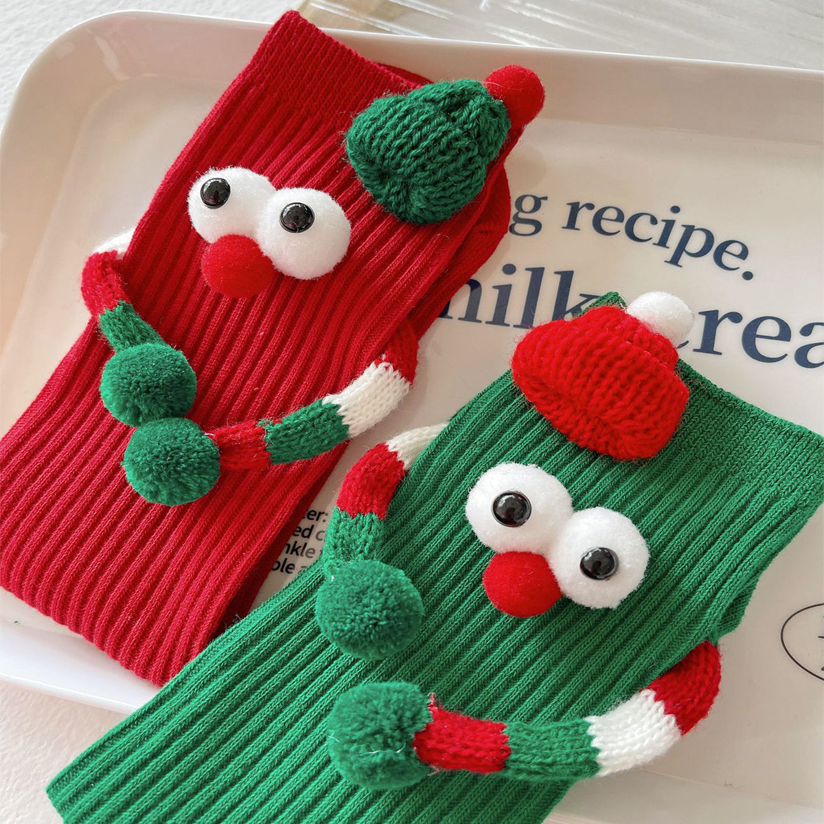 Cute Cartoon Christmas Socks Solid Cotton Middle-tube Socks