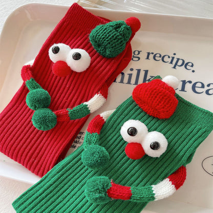 Cute Cartoon Christmas Socks Solid Cotton Middle-tube Socks