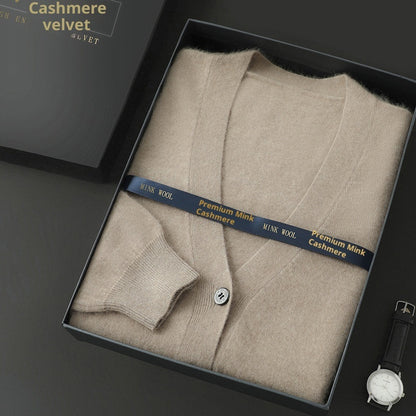 Mink Wool Men V-neck Thickened Sweater Loose Cardigan