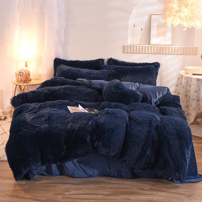 Thick Fleece Duvet Cover Winter Warm Bed Quilt Cover Pillowcase Fluffy Plush Shaggy Bedding Set