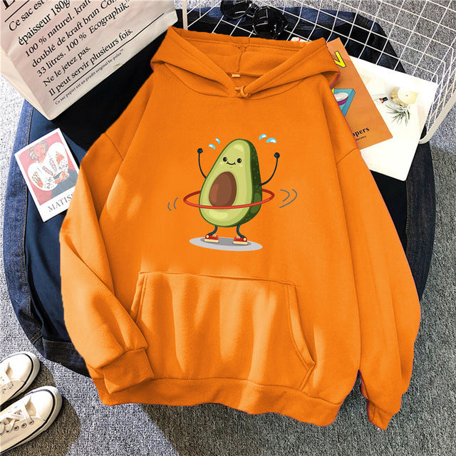 Hoodies Sporty Cartoon Avocado Print Warm