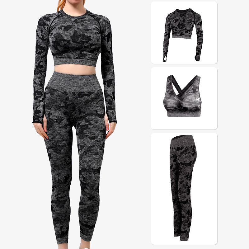 CAMOUFLAGE THREE PIECE YOGA SUIT