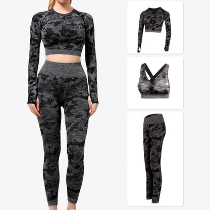 CAMOUFLAGE THREE PIECE YOGA SUIT