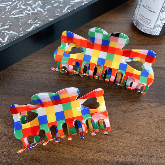 Color Chessboard Lattice Elegant Hair Clip