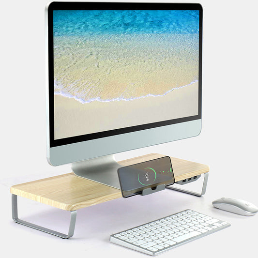 Ergonomischer Monitorhalter-Riser mit 3-teiligem USB-Anschluss, Laptop-Ständer, Bildschirmerhöhung, Desktop-Lapdesk mit Handyhalter