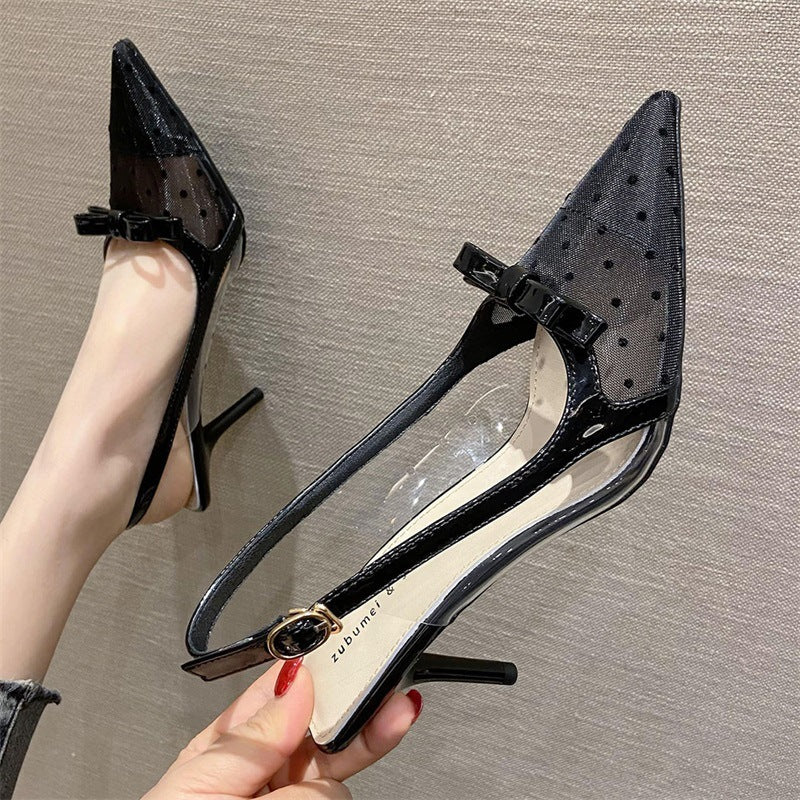 Pointed Toe Stiletto Heels Korean Style Mesh Closed Toe Sandals