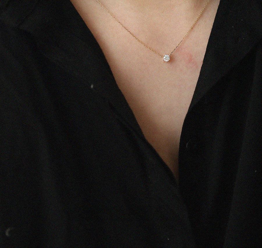 Silver Plated 14K Gold Versatile Single Diamond Clavicle Necklace