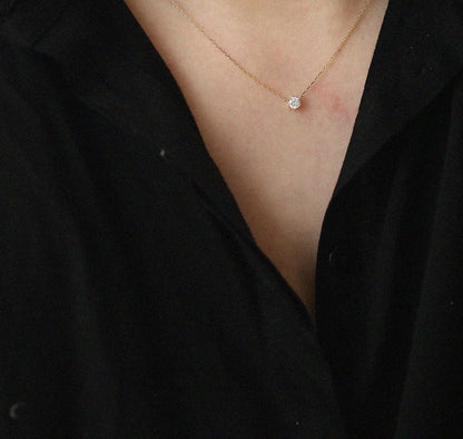 Silver Plated 14K Gold Versatile Single Diamond Clavicle Necklace