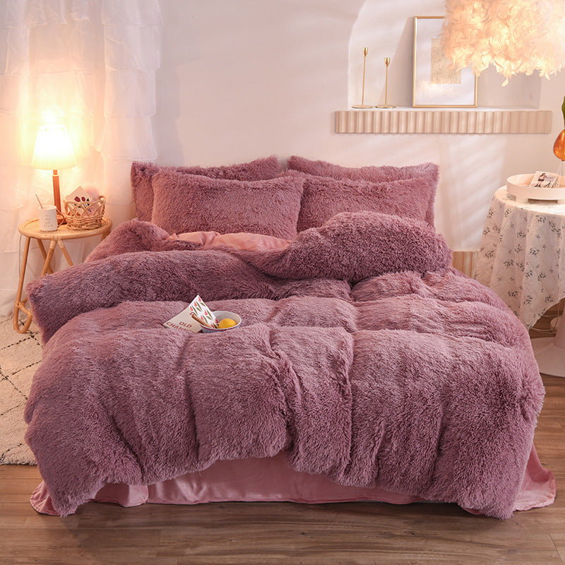 Thick Fleece Duvet Cover Winter Warm Bed Quilt Cover Pillowcase Fluffy Plush Shaggy Bedding Set