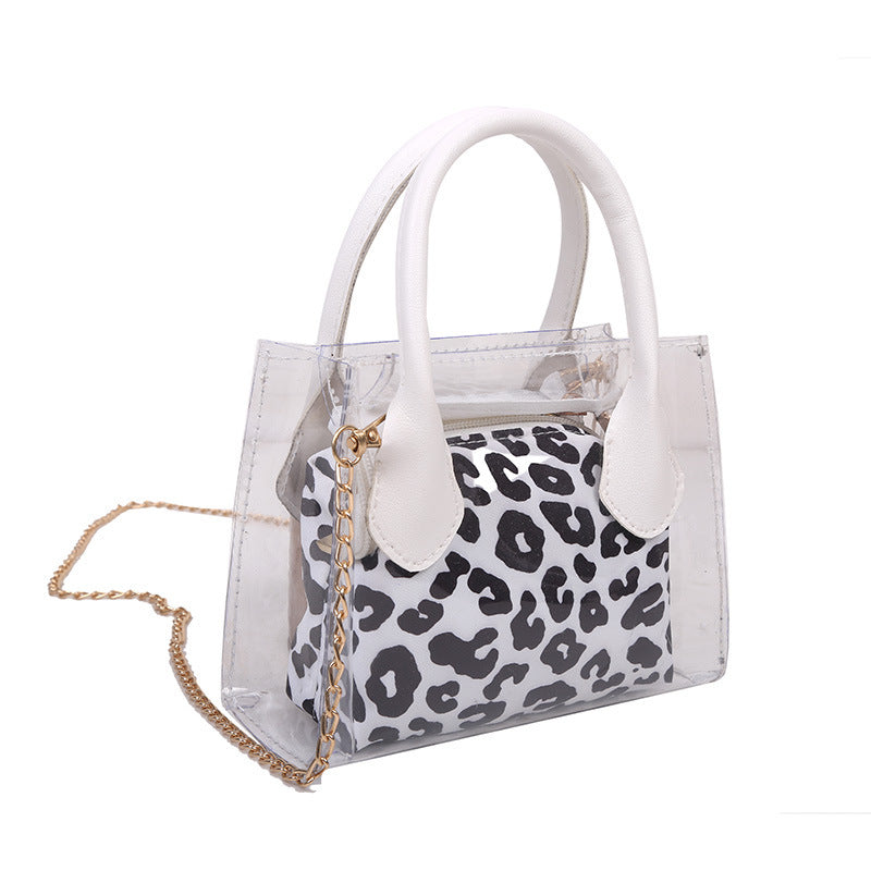Transparent Cow Leopard Printing Women Small Chain Crossbody Handbag