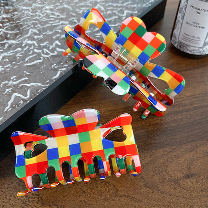 Color Chessboard Lattice Elegant Hair Clip