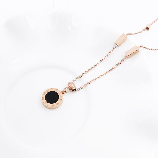 titanium steel plated 18K rose gold double-sided Roman numerals necklace
