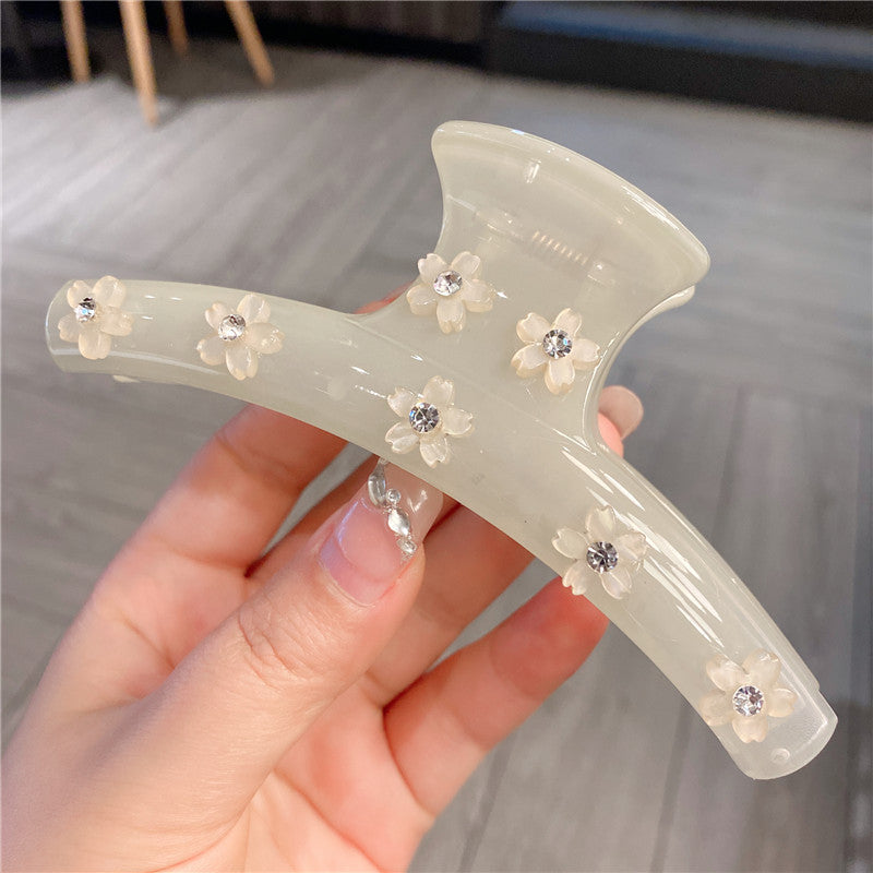 Women's Rhinestone Large Grip Small Floral Claw